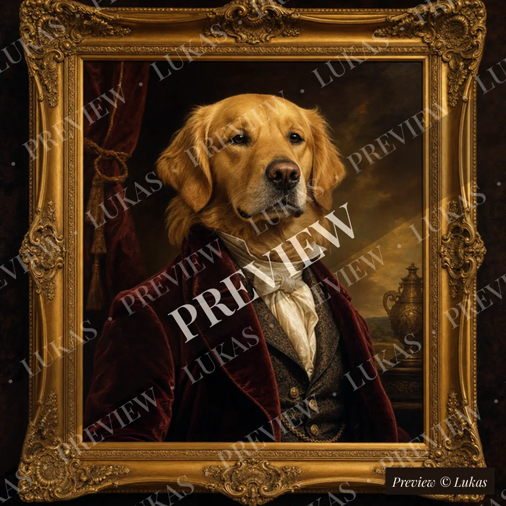 Sample preview of the golden retriever portrait, marked across the middle with a diagonal Preview watermark