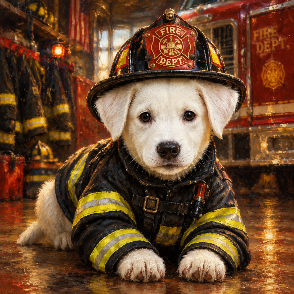 Pet Firefighter — regal pet portrait sample